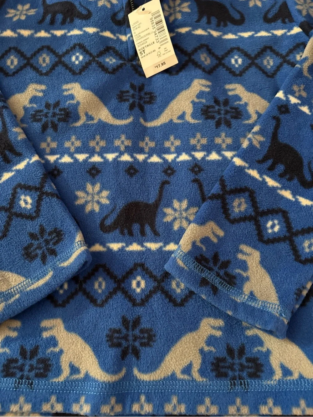 New with tags, Dinosaur fleece, size 5T